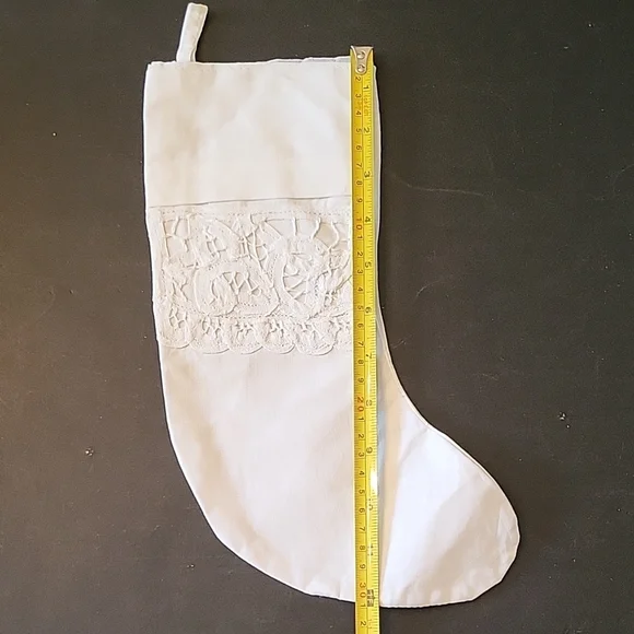 Elegant White Cotton Battenburg Christmas Stocking, Ready for Crafting! 12" - Picture 10 of 11